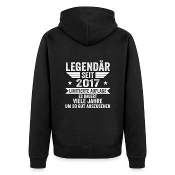 Legendär seit 2017 Limitierte Auflage 2017 - Unisex Premium Bio Zip Hoodie - Schwarz - Hinten - Nico (187cm)