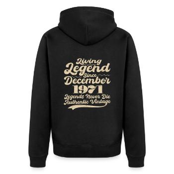 Es war einmal eine Legende. Dezember 1971 Geburts - Unisex Premium Bio Zip Hoodie - Schwarz - Hinten - Nico (187cm)