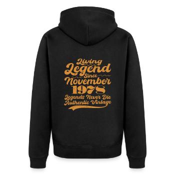 Es war einmal eine Legende. November 1978 Geburts - Unisex Premium Bio Zip Hoodie - Schwarz - Hinten - Nico (187cm)