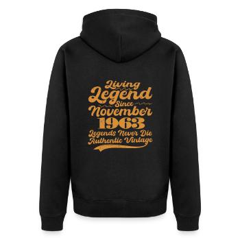 Once upon a time there was a legend. November 1963 Birth - Unisex Premium Organic Zip Hoodie - black - Back - Nico (187cm)