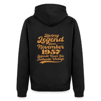 Once upon a time there was a legend. November 1957 Birth - Unisex Premium Organic Zip Hoodie - black - Back - Nico (187cm)