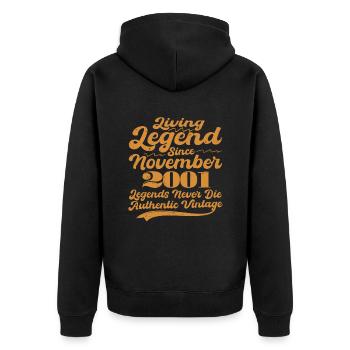 Es war einmal eine Legende. November 2001 Geburts - Unisex Premium Bio Zip Hoodie - Schwarz - Hinten - Nico (187cm)