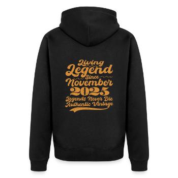 Es war einmal eine Legende. November 2025 Geburts - Unisex Premium Bio Zip Hoodie - Schwarz - Hinten - Nico (187cm)