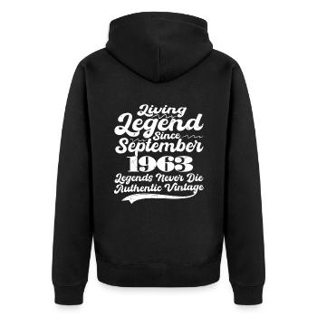 Once upon a time there was a legend. September 1963 Birth - Unisex Premium Organic Zip Hoodie - black - Back - Nico (187cm)