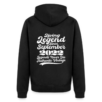 Es war einmal eine Legende. September 2022 Geburts - Unisex Premium Bio Zip Hoodie - Schwarz - Hinten - Nico (187cm)