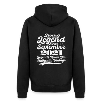 Es war einmal eine Legende. September 2021 Geburts - Unisex Premium Bio Zip Hoodie - Schwarz - Hinten - Nico (187cm)