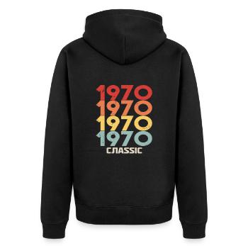 1970 Jubiläum im klassischen Vintage-Stil 1970 - Unisex Premium Bio Zip Hoodie - Schwarz - Hinten - Nico (187cm)