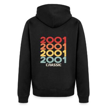 2001 Jubiläum im klassischen Vintage-Stil 2001 - Unisex Premium Bio Zip Hoodie - Schwarz - Hinten - Nico (187cm)