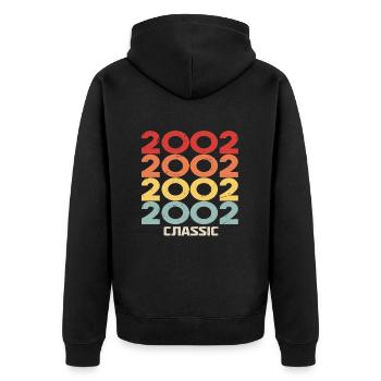 2002 Jubiläum im klassischen Vintage-Stil 2002 - Unisex Premium Bio Zip Hoodie - Schwarz - Hinten - Nico (187cm)