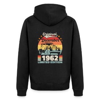 Dezember 1962 Geburtstagsgeschenk Dezember 1962 - Unisex Premium Bio Zip Hoodie - Schwarz - Hinten - Nico (187cm)