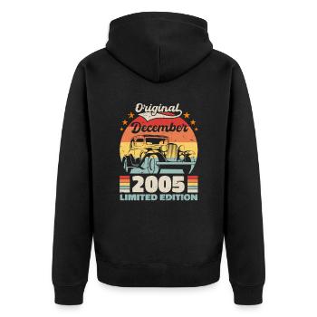 Dezember 2005 Geburtstagsgeschenk Dezember 2005 - Unisex Premium Bio Zip Hoodie - Schwarz - Hinten - Nico (187cm)