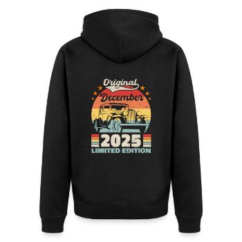 Dezember 2025 Geburtstagsgeschenk Dezember 2025 - Unisex Premium Bio Zip Hoodie - Schwarz - Hinten - Nico (187cm)