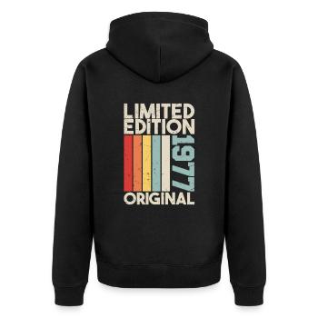 1977 - Limited Edition Birthday Gift 1977 Original - Unisex Premium Bio Zip Hoodie - Schwarz - Hinten - Nico (187cm)