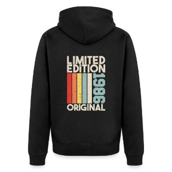 1986 - Limited Edition Birthday Gift 1986 Original - Unisex Premium Bio Zip Hoodie - Schwarz - Hinten - Nico (187cm)