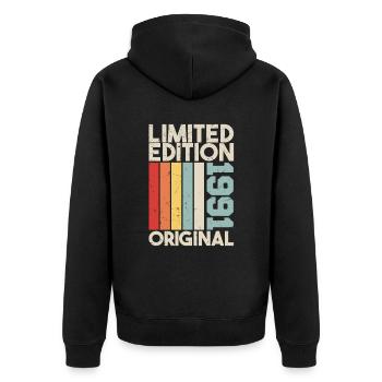 1991 - Limited Edition Birthday Gift 1991 Original - Unisex Premium Bio Zip Hoodie - Schwarz - Hinten - Nico (187cm)
