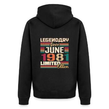 Légendaire Juin 1981 Edition Limitée Juin 1981 - Veste à capuche bio Premium Unisexe - noir - Dos - Nico (187cm)