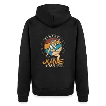 Millésime 1985 - Né en Juin 1985 - Veste à capuche bio Premium Unisexe - noir - Dos - Nico (187cm)