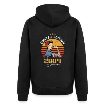 Vintage 2004 - Born In June 2004 - Unisex Premium Bio Zip Hoodie - Schwarz - Hinten - Nico (187cm)