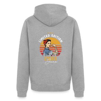 Vintage 2011 - Born In June 2011 - Unisex Premium Bio Zip Hoodie - Grau meliert - Hinten - Nico (187cm)