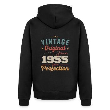 June 1955 Aged to Perfection June 1955 vintage - Unisex Premium Organic Zip Hoodie - black - Back - Nico (187cm)