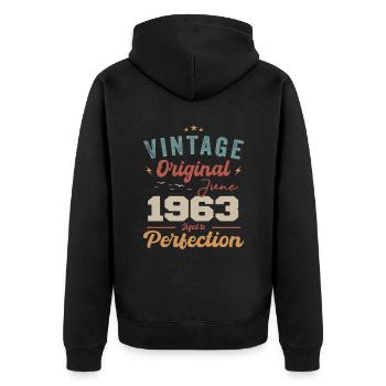 June 1963 Aged to Perfection June 1963 vintage - Unisex Premium Organic Zip Hoodie - black - Back - Nico (187cm)