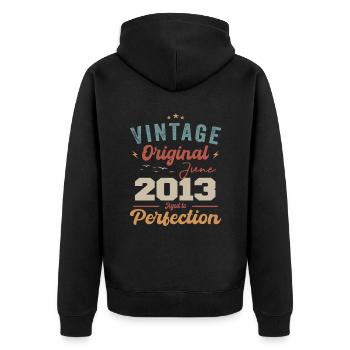 June 2013 Aged to Perfection June 2013 vintage - Unisex Premium Organic Zip Hoodie - black - Back - Nico (187cm)