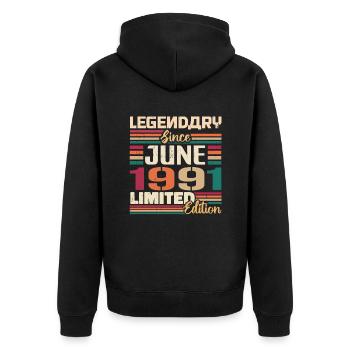 Légendaire Juin 1991 Edition Limitée Juin 1991 - Veste à capuche bio Premium Unisexe - noir - Dos - Nico (187cm)
