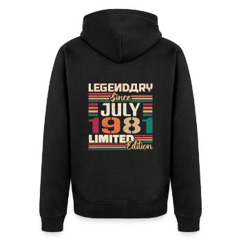 Juli 1981 Jahrestag Juli 1981 Juli Jahrgang - Unisex Premium Bio Zip Hoodie - Schwarz - Hinten - Nico (187cm)