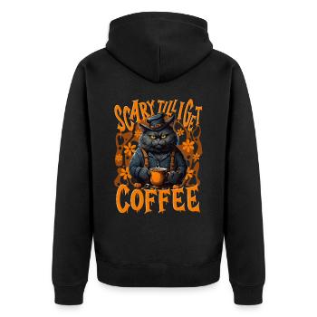 Halloween Coffee Cat Funny - Unisex Premium Organic Zip Hoodie - black - Back - Nico (187cm)
