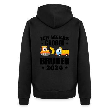 Ich Werde Großer Bruder 2024 - Unisex Premium Bio Zip Hoodie - Schwarz - Hinten - Nico (187cm)