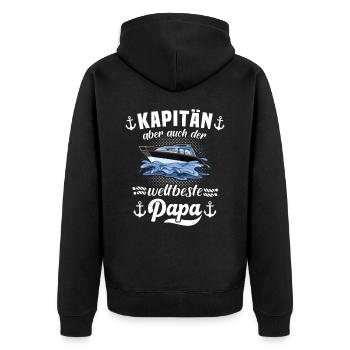 Kapitän Papa Boot Motorboot - Unisex Premium Bio Zip Hoodie - Schwarz - Hinten - Nico (187cm)