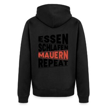 Essen schlafen Mauern Repeat - Unisex Premium Bio Zip Hoodie - Schwarz - Hinten - Nico (187cm)