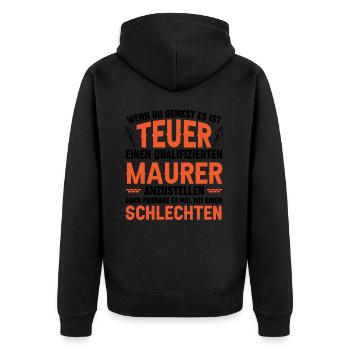 Maurer Lustige Sprüche - Unisex Premium Bio Zip Hoodie - Schwarz - Hinten - Nico (187cm)