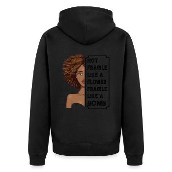 Nicht zerbrechlich wie eine Blume, zerbrechlich wie eine Bombe - Unisex Premium Bio Zip Hoodie - Schwarz - Hinten - Nico (187cm)
