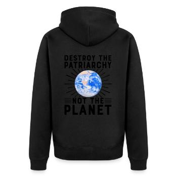 Zerstöre das Patriarchat, nicht den Planeten - Unisex Premium Bio Zip Hoodie - Schwarz - Hinten - Nico (187cm)