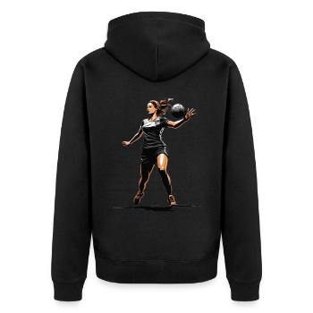 Handballerin Streetwear Ikonischer Style - Unisex Premium Bio Zip Hoodie - Schwarz - Hinten - Nico (187cm)