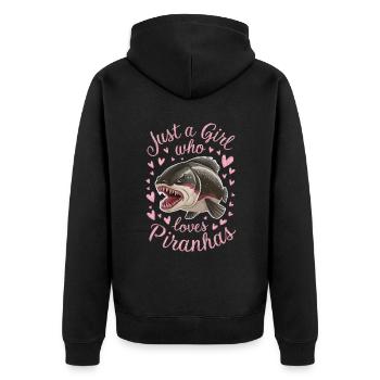 Piranha - Unisex Premium Bio Zip Hoodie - Schwarz - Hinten - Nico (187cm)