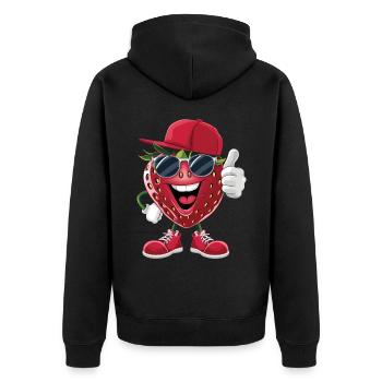Erdbeere - Unisex Premium Bio Zip Hoodie - Schwarz - Hinten - Nico (187cm)