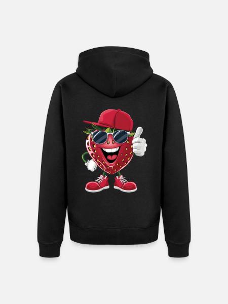 Erdbeere - Unisex Premium Bio Zip Hoodie - Schwarz