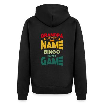 Grandpa Is My Name Bingo Is My Game - Unisex Premium Bio Zip Hoodie - Schwarz - Hinten - Nico (187cm)