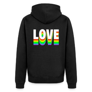 Love Text Regenbogen - Unisex Premium Bio Zip Hoodie - Schwarz - Hinten - Nico (187cm)