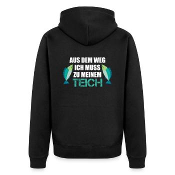 Teich Fisch Fischer lustig Geschenkidee - Unisex Premium Bio Zip Hoodie - Schwarz - Hinten - Nico (187cm)