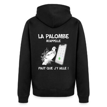 Chasse petits gibiers. La palombe m'appelle - Veste à capuche bio Premium Unisexe - noir - Dos - Nico (187cm)