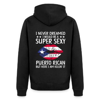 Puerto Rico | Puerto Ricaner Flagge Geschenkideen - Unisex Premium Bio Zip Hoodie - Schwarz - Hinten - Nico (187cm)