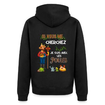 jardinier humour Poule et jardin - Veste à capuche bio Premium Unisexe - noir - Dos - Nico (187cm)