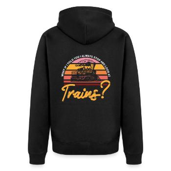 Modellbahn Zug Lokomotiven Geschenk - Unisex Premium Bio Zip Hoodie - Schwarz - Hinten - Nico (187cm)