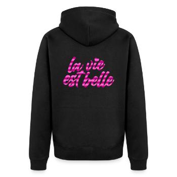 Das Leben ist schön | Farben änderbar - Unisex Premium Bio Zip Hoodie - Schwarz - Hinten - Nico (187cm)