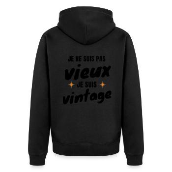 Ich bin nicht alt Ich bin Vintage - Unisex Premium Bio Zip Hoodie - Schwarz - Hinten - Nico (187cm)