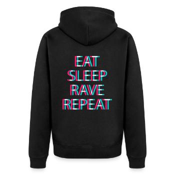 Techno Rave Festival Electro Musik Raver - Unisex Premium Bio Zip Hoodie - Schwarz - Hinten - Nico (187cm)