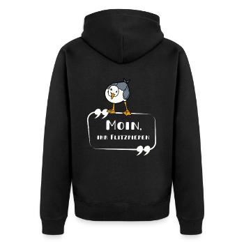 MÖWE Moin ihr Flitzpiepen norddeutsch lustig - Unisex Premium Bio Zip Hoodie - Schwarz - Hinten - Nico (187cm)